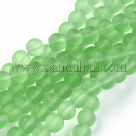 Frosted Glass Beads Strands, Round, YellowGreen, 10mm, Hole: 1.6mm; about 30pcs/strand, 9.4″~10.6″(24~27cm), 27strands/bag