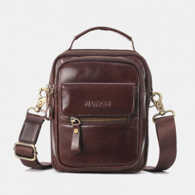 Men Genuine Leather Multi-Pocket Crossbody Bag Handbag