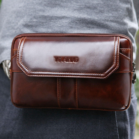 Men Genuine Leather Clutches Bag Belt Waist Phone Bag