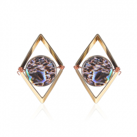 Fashion 18K Gold Plated Unique Design Punk Colorful Natural Stone Ear Stud Women Earrings Best Gift