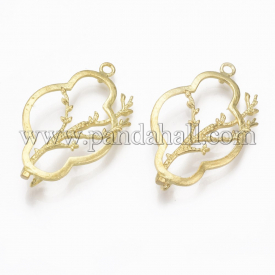 Brass Links, Nickel Free, Branch and Leaves, Unplated, 35×21.5×6.5mm, Hole: 2mm