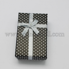 Cardboard Jewelry Set Boxes, with Bowknot Outside and Sponge Inside, for Necklaces and Pendants, Rectangle, Black, 90x70x30mm
