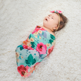 Newborn Baby Floral Swaddle Blanket Headband Set Cotton Infant Wrap