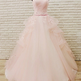 Unique Pink Tulle Boho Lace Wedding Dress With Sleeves