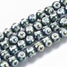 Electroplate Glass Beads Strands, Round with Evil Eye Pattern, CadetBlue, 8×7.5mm, Hole: 1.2mm; about 40pcs/strand, 12.2″