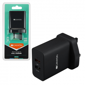 Canyon Quick Charge 3.0 Mains to Dual USB Mains Charger with 3A and 2.4A Outputs