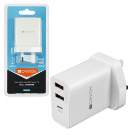 Canyon Mains to Type C PD with 2 USB Ports 2.4A Output Smart and Quick Charger!