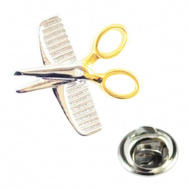 Comb & Scissors Lapel Pin Badge