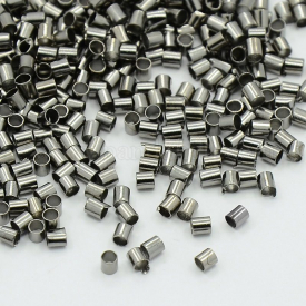 Brass Crimp Beads, Tube, Gunmetal, about 2mm wide, 2mm long, hole: 1.5mm