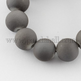 Painted Glass Bead Strands, Rubberized Style, Round, DarkGray, 4mm; Hole: 1.1~1.3mm; about 200pcs/strand, 31.4″