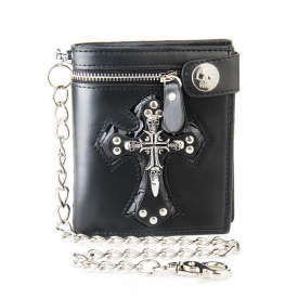 Men Casual Fancy Short Chain Wallet Cross Pattern Wallet