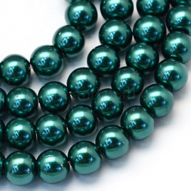 Baking Painted Pearlized Glass Pearl Round Bead Strands, Teal, 6~7mm, Hole: 1mm; about 145pcs/strand, 31.4″