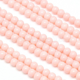 Environmental Dyed Round Baking Paint Glass Beads Strands, Cotton Cord Threaded, Pink, 6mm, Hole: 0.7~1.1mm; about 72pcs/strand, 15″