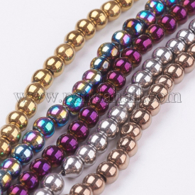 Carnival Celebrations, Mardi Gras Beads, Electroplate Glass Bead Strands, Round, Mixed Color, 4mm; Hole: 1mm, about 70pcs/strand, 11″