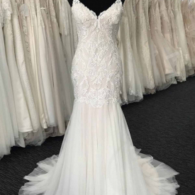 White Tulle V Neck Boho Lace Wedding Dress With Sleeves