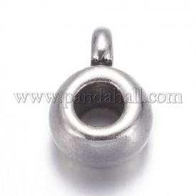 Charm Carrier Tibetan Silver Drum Pendant Hanger Links, Lead Free & Cadmium Free, Antique Silver, about 5.8mm wide, 4.5mm in diameter, Hole: 3mm