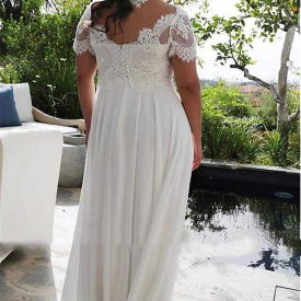 Modest Half-Sleeves Boho Lace Wedding Dress With Sleeves