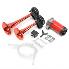 150dB 12V 2-Trumpet Car Air Horn Chrome 50HZ with Compressor for Auto Truck Lorry Boat Train