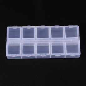 Cuboid Plastic Bead Containers, Flip Top Bead Storage, 10 Compartments, White, 13.2×6.2×2.05cm