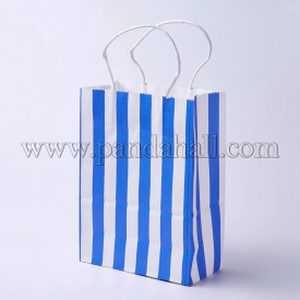 kraft Paper Pouches Gift Shopping Bags, Rectangle with Stripe Pattern, RoyalBlue, 27x21x10cm