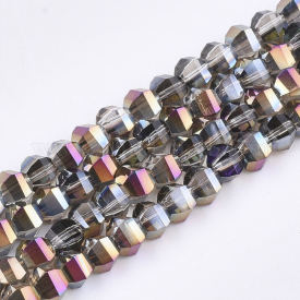 Electroplate Glass Beads Strands, Faceted, Round, Colorful, 4~4.5×3.5mm, Hole: 1mm; about 100pcs/strand, 13.7”