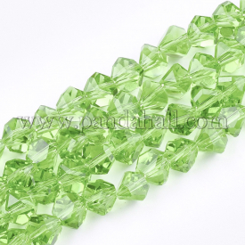 Glass Beads Strands, Faceted, Triangle, PaleGreen, 7~7.5×7~7.5×4~5mm, Hole: 1.5mm; about 100pcs/strand, 17.3″~19″