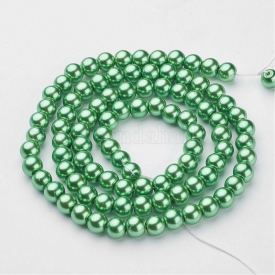 Glass Pearl Beads Strands, Pearlized, Round, Aquamarine, 8mm, Hole: 1mm; about 105pcs/strand, 32″
