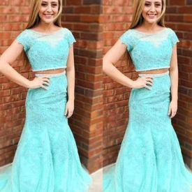 Chicloth Mermaid Lace Simple Long Prom Dresses Cheap