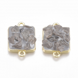 Alloy Links/Connectors, with Gemstone and Enamel, Square, Light Gold, Gainsboro, 20x14x5~8mm, Hole: 1.5mm