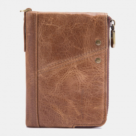 Men Genuine Leather Vintage Retro Zipper Coin Bag Wallet Card Holder
