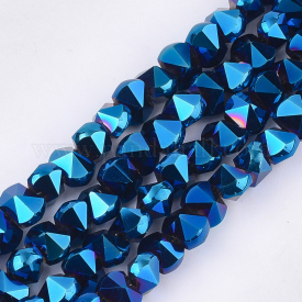 Electroplate Glass Beads Strands, Faceted, Blue, 6~6.5×4.5~5×5.5mm, Hole: 1.2mm; about 100pcs/strand, 17.3”