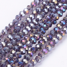 Electroplate Glass Beads Strands, AB Color Plated, Faceted Rondelle, SlateBlue, 3.5~4×2.5~3mm; Hole: 0.5mm; about 140pcs/strand, 15.5″