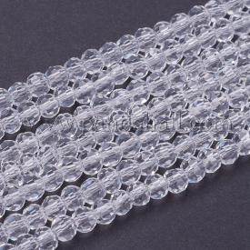 Glass Beads Strands, Faceted, Round, Clear, 4mm, Hole: 1mm; about 98pcs/strand, 13.7″