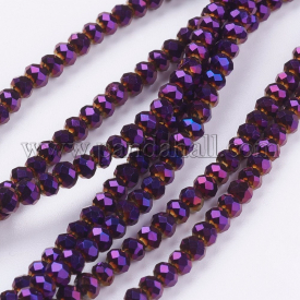 Electroplate Glass Beads Strands, Faceted, Rondelle, Purple Plated, 3x2mm, Hole: 1mm; about 100pcs/strand, 10″