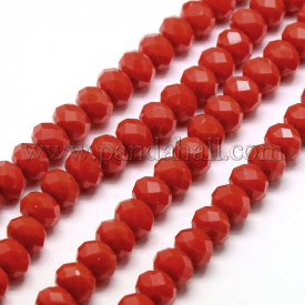 Opaque Solid Color Crystal Glass Rondelle Beads Strands, Faceted, Red, 8x6mm, Hole: 1mm; about 67pcs/strand, 16.5″