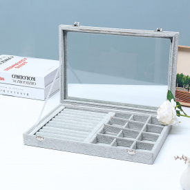 Jewelry Box Storage Earring Ring Glass Velvet Organizer Case Holder Display Tray