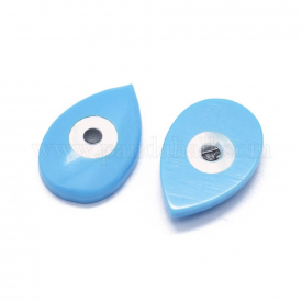 Synthetic Turquoise Cabochons, with Enamel, Teardrop with Evil Eye, DeepSkyBlue, 15x10x3mm
