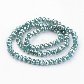 Electroplate Glass Bead Strands, Full Rainbow Plated, Faceted, Rondelle, DarkTurquoise, 6x4mm, Hole: 1mm; about 100pcs/strand, 15.7”
