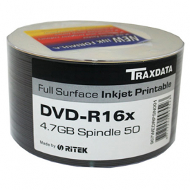 Traxdata / Ritek DVD-R 16x Full Surface Printable Discs  4.7GB  – Spindle of 50