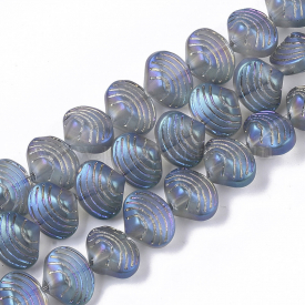 Electroplate Glass Beads Strands, Frosted, Shell Shape, LightSteelBlue, 10×12.5x9mm, Hole: 1mm; about 60~61pcs/Strand, 23.62”(60cm)