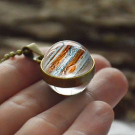 Double Side Glass Ball Necklace Earth and Planet Pattern Jewelry Galaxy Astronomy Pendant Chain
