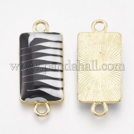 Alloy Enamel Links/Connectors, Rectangle, Light Gold, Black & White, 24.5x11x4mm, Hole: 2mm