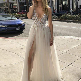 Graceful High Split Romantic Bohemian Wedding Dresses 2020
