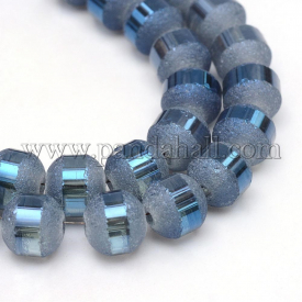 Electroplate Glass Bead Strands, Frosted, Rainbow Plated, Round, MarineBlue, 4~4.5mm, Hole: 1mm; about 100pcs/strand, 15.7″