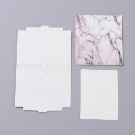 Kraft Paper Boxes and Necklace Jewelry Display Cards, Packaging Boxes, with Marble Texture Pattern, White, Folded Box Size: 7.3×5.4×1.2cm; Display Card: 7x5x0.05cm