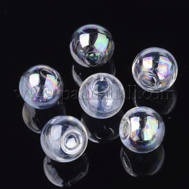 Round Handmade Blown Glass Globe Beads, for Stud Earring Making or Crafts, Half Drilled, AB Color Plated, Clear AB, 18×17.5~18.5mm, Half Hole: 3.5~4mm