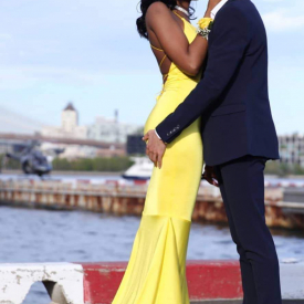 Attractive Yellow Mermaid Cute Long Prom Dresses Cheap