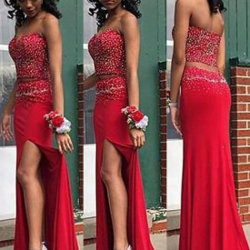 Chicloth Sheath Elegant Red Ball Gown Prom Dress