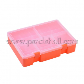Double Layer Plastic Boxes, Bead Storage Containers, 23 Compartments, Rectangle, OrangeRed, 25.2x19x5.7cm; Compartment: 4.8×4.2cm, 9.7×4.2cm, 11.5×8.3cm, 7.3×8.3cm; 23 Compartments/box