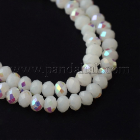 Electroplate Solid Color Glass Rondelle Bead Strands, Half AB Color Plated, Faceted, WhiteSmoke, 6x4mm, Hole: 1mm; about 95pcs/strand, 15.7″